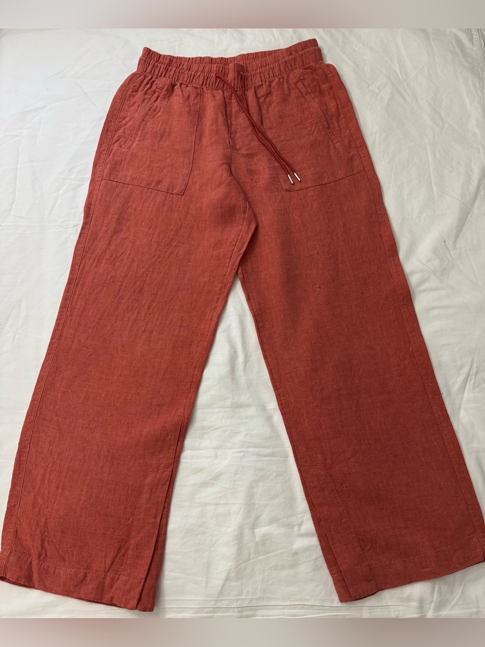 Athleta Retreat Linen Pants Women 6 Sunset Glow Orange High Rise Wide Leg